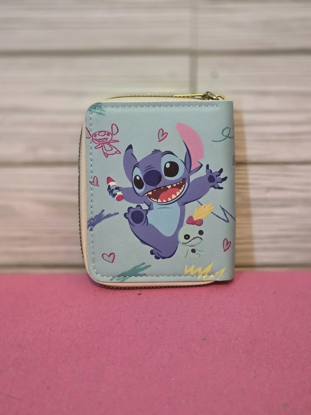 Disney Lilo & Stitch Stitch Character Theme Zip-Around Wallet, Light Blue